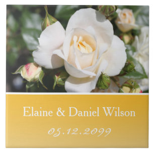 Azulejo Hermosa flor de rosa blanca aniversario de bodas