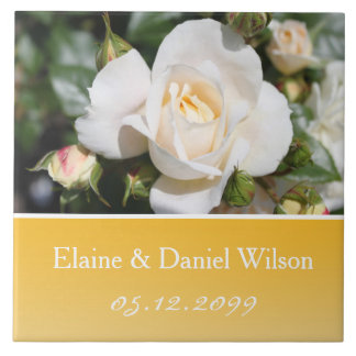 Azulejo Hermosa flor de rosa blanca aniversario de bodas