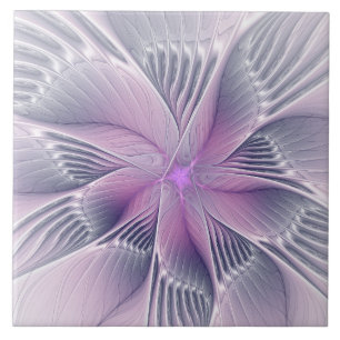 Azulejo Hermosa Flor Rosa Arte Abstracto Fractal Moderno
