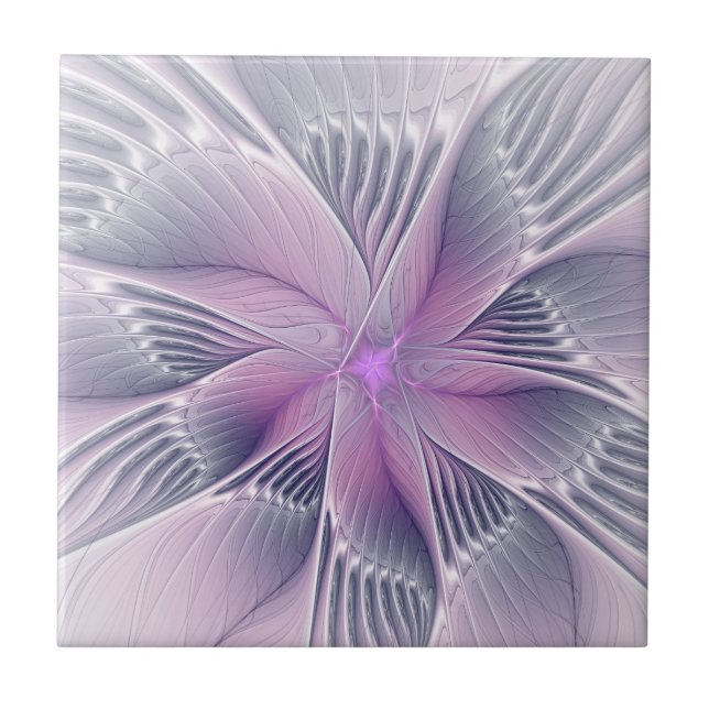 Azulejo Hermosa Flor Rosa Arte Abstracto Fractal Moderno (Frente)