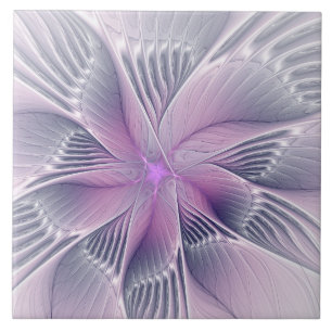 Azulejo Hermosa Flor Rosa Arte Abstracto Fractal Moderno