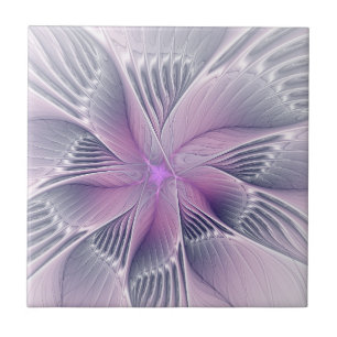 Azulejo Hermosa Flor Rosa Arte Abstracto Fractal Moderno