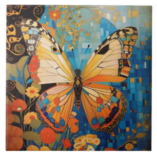 Azulejo Hermosa floral decorativa de mariposa