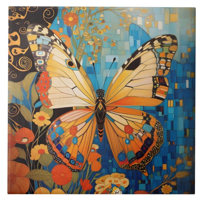 Azulejo Hermosa floral decorativa de mariposa (Frente)