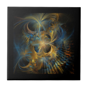 Azulejo Hermosa Fractal Azul Y Dorado 