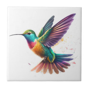 Azulejo Hermosa impresión de colibrí en acuarela vibrante