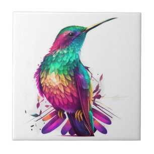 Azulejo Hermosa impresión de colibrí en acuarela vibrante