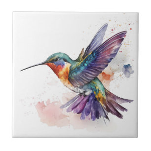 Azulejo Hermosa impresión de colibrí en acuarela vibrante