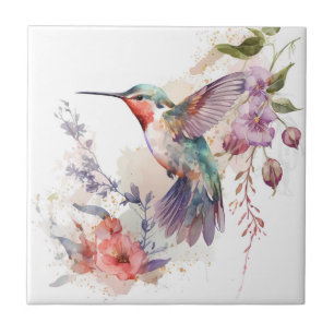 Azulejo Hermosa impresión de colibrí en acuarela vibrante