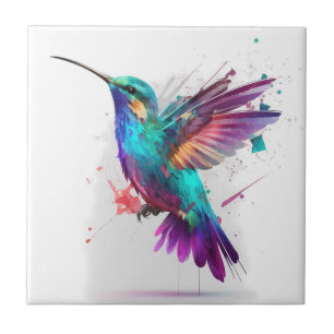 Azulejo Hermosa impresión de colibrí en acuarela vibrante