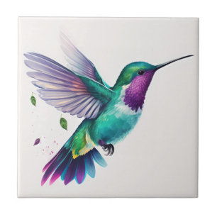Azulejo Hermosa impresión de colibrí en acuarela vibrante