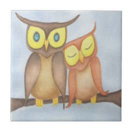 Azulejo Hermosa lechuza acuarela