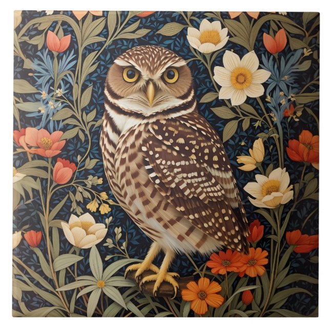 Azulejo Hermosa lechuza William Morris inspirada (Frente)