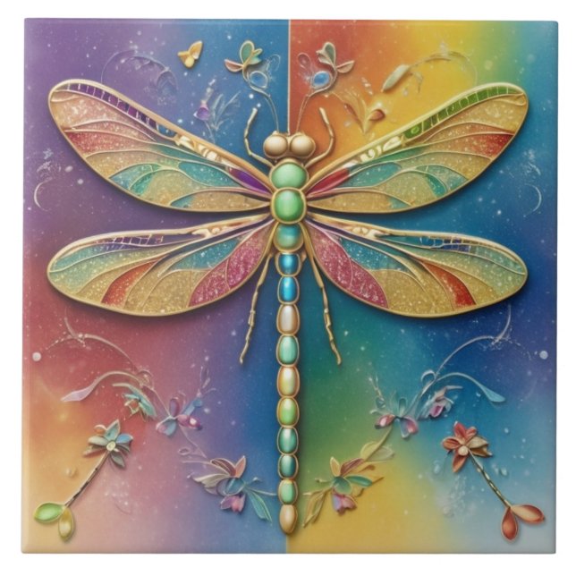 Azulejo Hermosa libélula arcoiris - multicolor colorido (Frente)