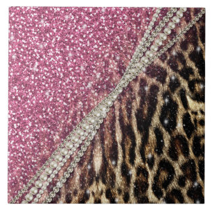 Azulejo Hermosa moda girly leopardo animal faux piel impre