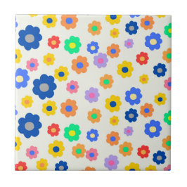 Azulejo Hermosa mostaza y floral negra retro alegre