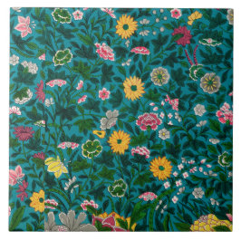 Azulejo Hermosa negrita Floral Boho Azul Verde