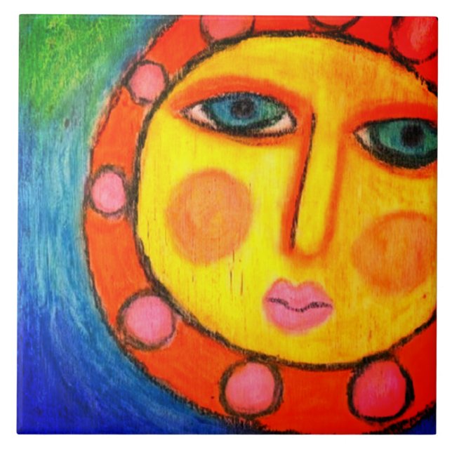 Azulejo Hermosa pintura de Sun Resumen Pastel (Frente)