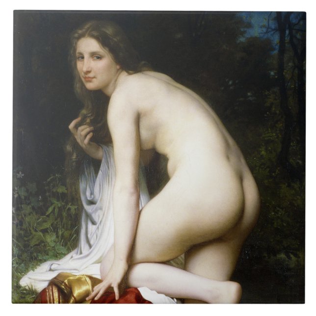 Azulejo Hermosa pluma femenina (por Bouguereau) (Frente)