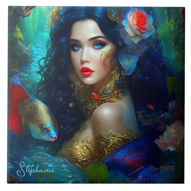 Azulejo Hermosa princesa de sirena (Frente)
