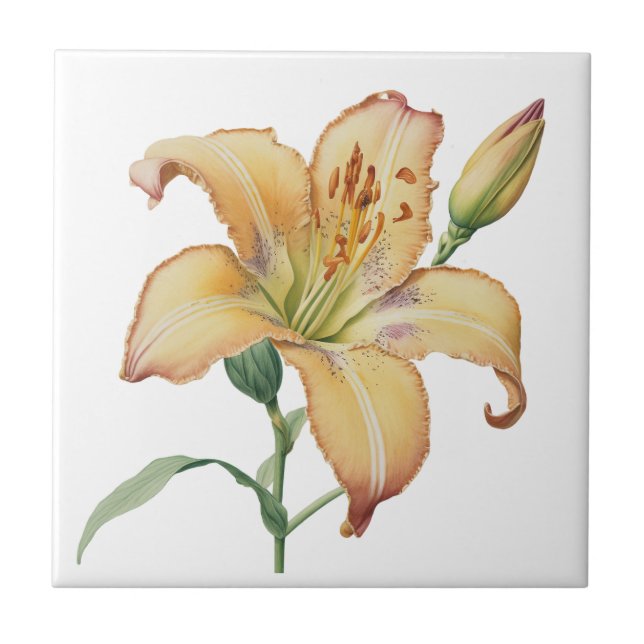 Azulejo Hermosa tela cerámica botánica Lily Vintage (Frente)