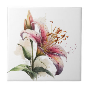 Azulejo Hermosa tela cerámica botánica Lily Vintage