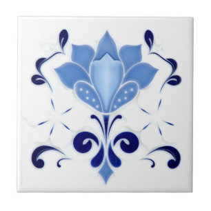 Azulejo Hermosa tela cerámica de flores azules