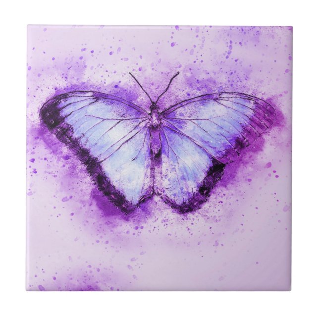 Azulejo Hermosa tela cerámica de mariposa morada (Frente)