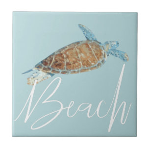 Azulejo Hermosa Tortuga De Mar Pintada Con Playa