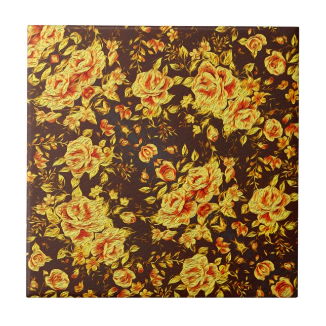 Azulejo Hermosas flores amarillas vintage (Frente)