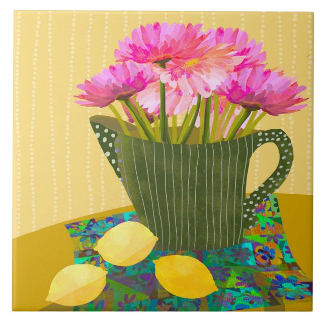 Azulejo Hermosas Flores Cerámica Cocina Tile (Frente)