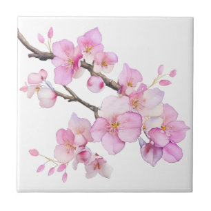 Azulejo Hermosas flores de cerezo acuarela rosa