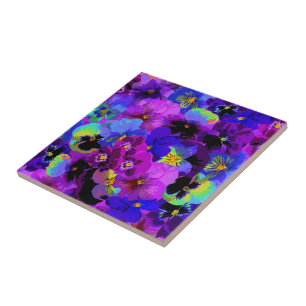 Azulejo Hermosas flores de madera - morado