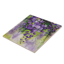 Azulejo Hermosas Flores De Wisteria En Tile De Acuarela