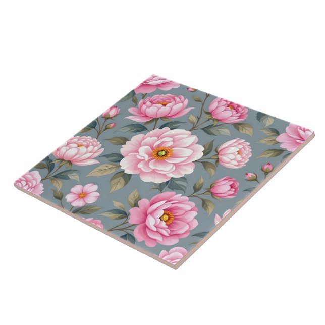Azulejo Hermosas flores rosadas en flor (Lado)