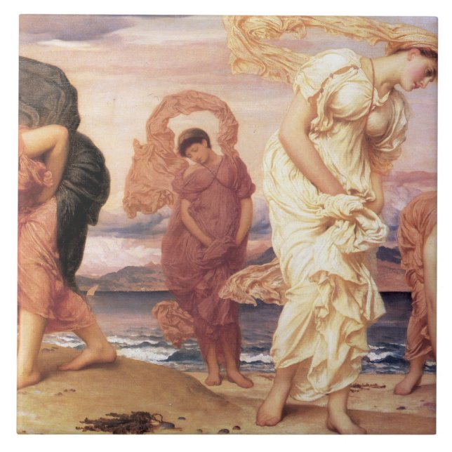 Azulejo Hermosas griegas cogiendo piedras en una playa (Frente)