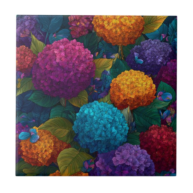 Azulejo Hermosas Hidrángulos Art Decó Para Cocina (Frente)