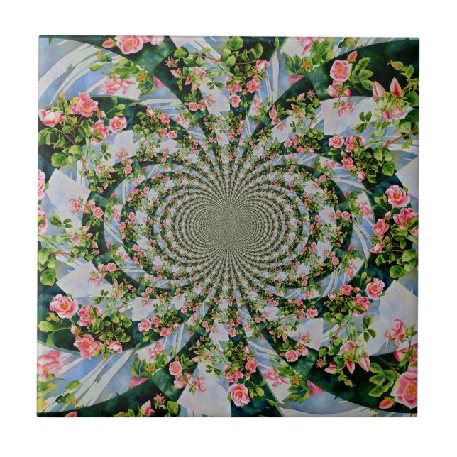 Azulejo Hermosas rosas rojas rosadas retro acuarela floral (Frente)