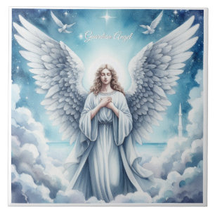 Azulejo Hermoso Ángel de la Guarda Blanco