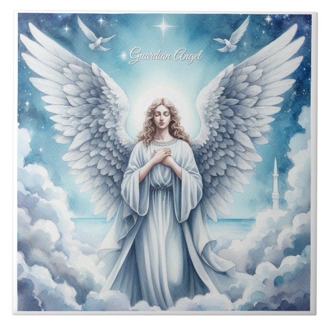 Azulejo Hermoso Ángel de la Guarda Blanco (Frente)