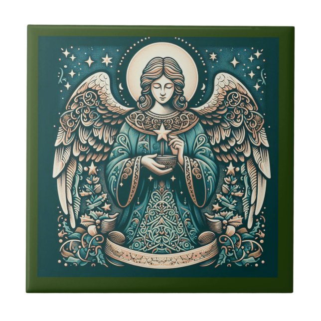 Azulejo Hermoso Ángel Debajo de las estrellas (Frente)