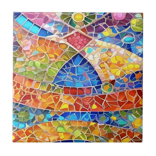 Azulejo Hermoso arcoiris Resumen arte Faux Mosaic (Frente)