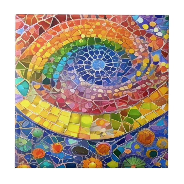 Azulejo Hermoso arcoiris Resumen arte Faux Mosaic (Frente)