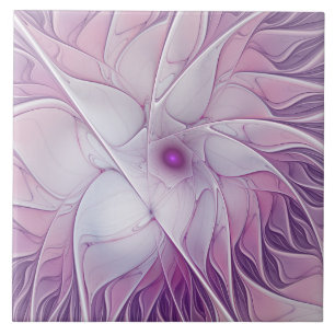 Azulejo Hermoso Arte Abstracto Fractal de Flor Rosa