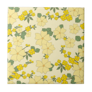 Azulejo Hermoso arte floral amarillo