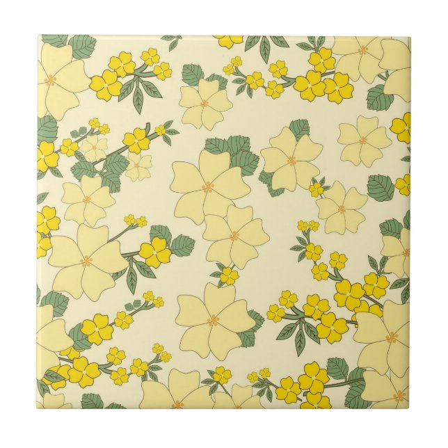 Azulejo Hermoso arte floral amarillo (Frente)