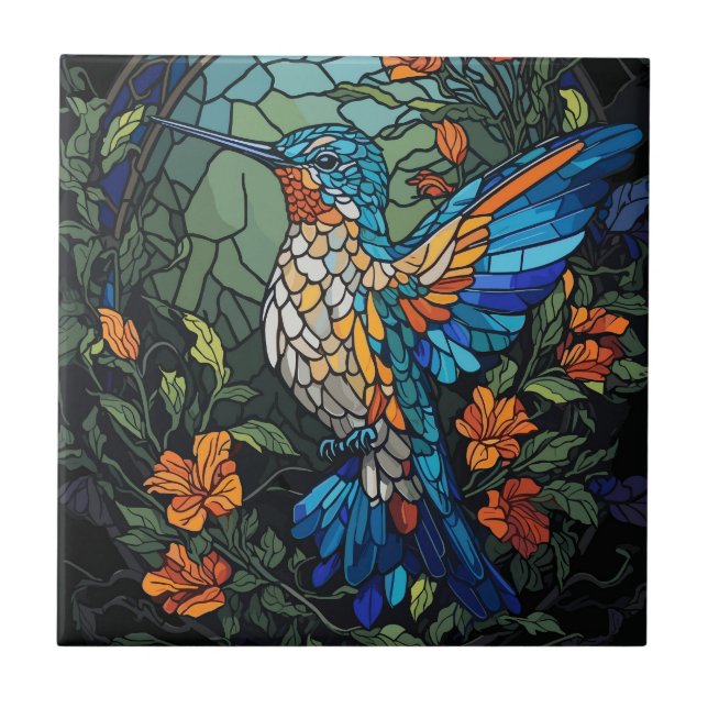 Azulejo Hermoso colibrí de vidrio templado (Frente)