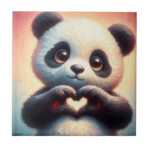 Azulejo Hermoso corazón de amor Panda