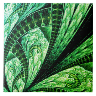 Azulejo Hermoso diseño fractal verde arte digital