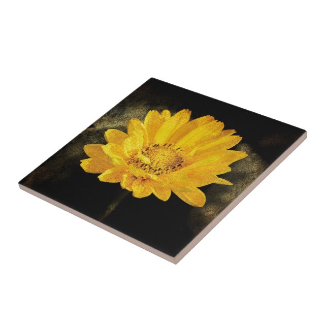 Azulejo Hermoso girasol con fondo marrón oscuro (Lado)